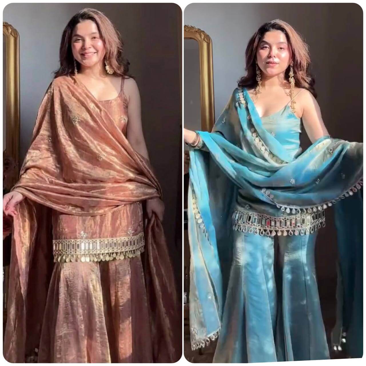 Fendy silk mirror work sharara set